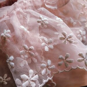 Pink Lace Fabric with Floral Embroidery